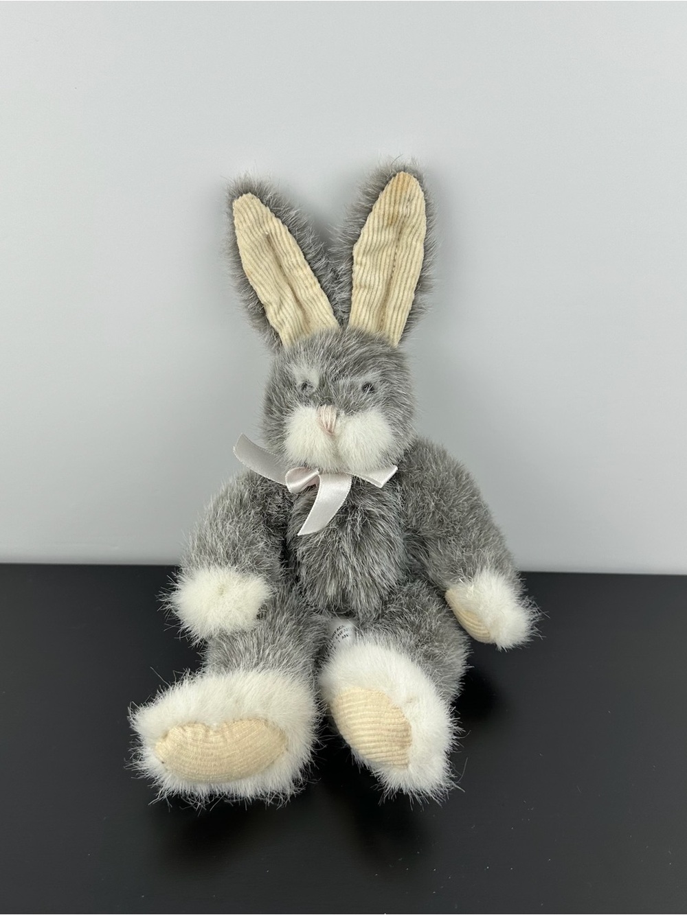 Russ Berrie Sundance Gray Bunny Rabbit 9” Poseable Ears Ribbon Bow Plush